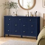 RoyalCraft 7 Drawer Dresser for Bedroom, Fluted Modern Wooden Chest of Drawers with Metal Handles, Painted Surface, Sturdy and Stable Storage Cabinet for Living Room, Blue