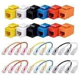 GeeekPi Keystone Cable Management Kit, with 12pcs Cat6A RJ45 Keystone Jack Insert and 12pcs 0.2m Cat6A Ethernet Cable for Patch Panel