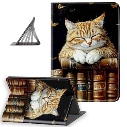 DISUOFEART for Kindle Paperwhite 10th Generation(2019 Release) Case, Slim Lightweight Stand Cover with Auto Sleep/Wake, Cat Sleeping on Books
