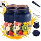 Portable Wireless Juicer Cup, 1300ml(44oz) USB Rechargeable Personal Juicer Cup with 38 Blades, 2026 Upgraded Portable Electric Mini Blender for Smoothies, Fruits and Vegetables(Blue2pcs)