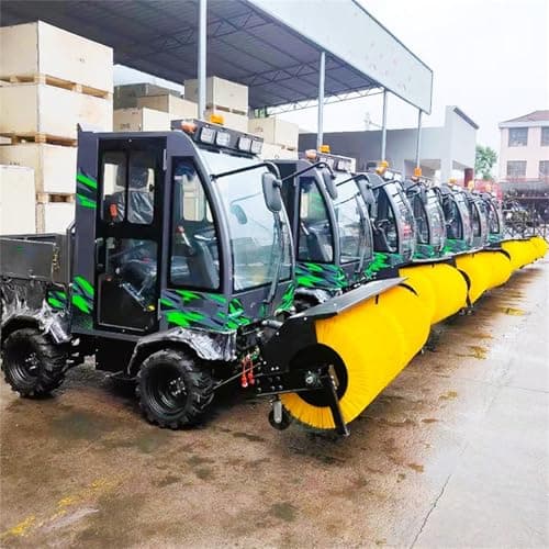 Municipal Enclosed Snow Sweeper with Heated Cabin, Wide Roller Brush, LED Safety Lights, Reliable Winter Road Maintenance Equipment for City Streets and Sidewalk Networks