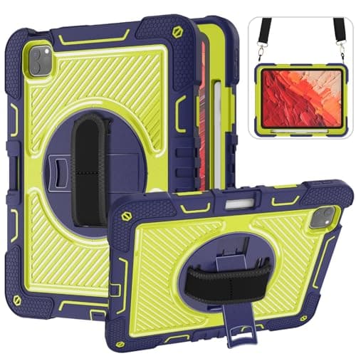 Anti-yellowing Tablet Case Shockproof Protective Cover with 360 Degree Rotating Stand Case Compatible with iPad Pro 11 2024 Tablet Case with Stylus Holder (Bule+Green)