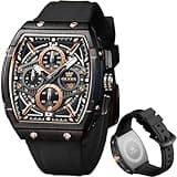 OLEVS Mens Black Watch Luxury Dress Stainless Steel Watches Large Chronograph Silicone Strap Waterproof Square Watch for Men