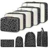 Woobolsalike 9 Set Packing Cubes for Travel Essentials - Lightweight Carry-On Luggage Organizer Bags with Shoe, Clothes & Laundry Bags for Airplane, Family & Business Travel, Gray leopard print