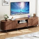 ONBRILL 86.6" TV Stand with Power Outlet for TVs up to 90", Entertainment Center with Storage and Drawer, TV Console with Adjustable Shelves and Sliding Door, TV Stand for Living Room, Bedroom, Walnut
