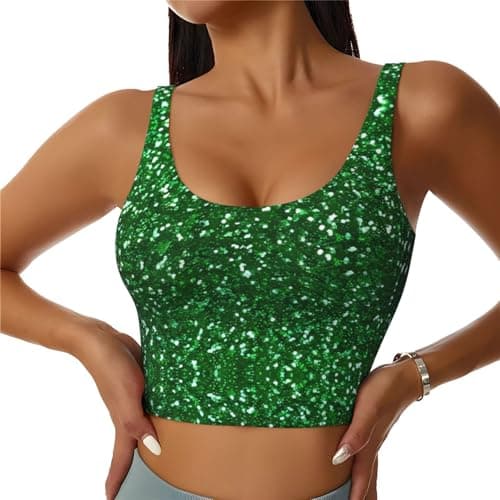 YzgWjBhd Green Sequin Sparkle Sports Bra for Women, Full Coverage Pullover Bra, Printed Yoga Bra with Removable Cups