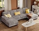Furmax Sectional Couches for Living Room, U-Shaped Sofa Couch with Linen Fabric, 4 Seat Sofa Set with Double Chaise for Apartment (Chenille, Grey)