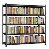 SFTORMAS Metal Bookcases, Industrial Style Bookcase with Steel Frame, Heavy Duty Open Storage Shelf for Living Room Home Office Study, Black (Black, 5-45" W X 16" D X 63" H)
