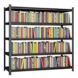 SFTORMAS Metal Bookcases, Industrial Style Bookcase with Steel Frame, Heavy Duty Open Storage Shelf for Living Room Home Office Study, Black (Black, 5-45" W X 16" D X 63" H)