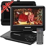 DBPOWER 11.5" Portable DVD Player, 5-Hour Built-in Rechargeable Battery, 9" Swivel Screen, Support CD/DVD/SD Card/USB, Remote Control, 1.8 Meter Car Charger, Power Adaptor and Car Headrest (Black)
