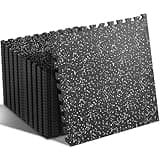SUPERJARE 0.4'' Thick 24 Pcs 96 Sq Ft Rubber Top Exercise Equipment Mats, High Density EVA Foam Mats with Rubber Top, Interlocking Gym Flooring for Home Gym, Protective Workout Mat, Black/Grey