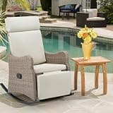 HOMREST Outdoor Recliner for Patio, Wicker Reclining Patio Chair with 150°Adjustable Back, Porch Recliner with Extended Footrest & Removable Cushion for Garden, Beige
