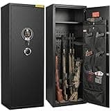 12-15 Gun Safe, Large Gun Safes for 9 Rifles (32-50") and 4 Pistols, Quick Access Rifle Cabinet with 3 Adjustable Racks & 4 Pistol Storage, Fingerprint Keypad Lock Gun Cabinet for Home