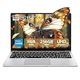 15.6 inch Laptop, Laptops with Celeron N4000, 2025 Gaming Laptop for 8GB LPDDR4 256GB SSD, IPS FHD 1920x1080, WiFi+BT4.2+Mini HDMI+TF Card Slot, Traditional Laptops Computers Convertible 180° Netbook