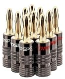 FosPower Banana Plugs 5 Pairs / 10 pcs, Closed Screw 24K Gold Plated Speaker Plug Connectors for Speaker Wire, Wall Plate, Home Theater, Audio/Video Receiver, Amplifiers and Sound Systems