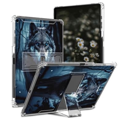 Qindaiwen Case Compatible with iPad 10.2 Inch 2021/2020 iPad 9th/8th Generation & 2019 iPad 7th Generation, Slim Soft Transparent TPU Cover Case with Kickstand, Spiritual Wolf