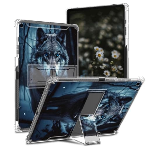Qindaiwen Case Compatible with iPad 10.2 Inch 2021/2020 iPad 9th/8th Generation & 2019 iPad 7th Generation, Slim Soft Transparent TPU Cover Case with Kickstand, Spiritual Wolf