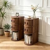 Narrow Nightstands Set of 2 with 2 Storage Cabinets for Small Spaces Skinny Mid Century Modern Bedside Tables Thin Dark Brown Night Stands Furniture for Bedroom Sofa Office(2, Walnut1)