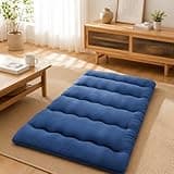 Garvee Japanese Futon Floor Mattress Twin Size - 3-Inch High Density Thick Collapsible Tatami Bed - Comfortable Portable Sleeping Pad Cushions for Travel, Blue