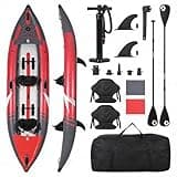 Durable Inflatable Kayak for 2 Adults - Mesh & Brushed PVC, Padded Seats, 3 Fins, Hand Pump, Collapsible, 12.5FT/450LBS, Size: 381 * 95 * 42cm