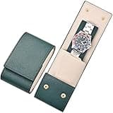 MGZKV Travel Leather Watch Pouch/Watch Travel Case with Suede Lining/Luxury Leather Travel Watch Case Single Watch Pouch for Men and Women (Green/White, 1-Slot)