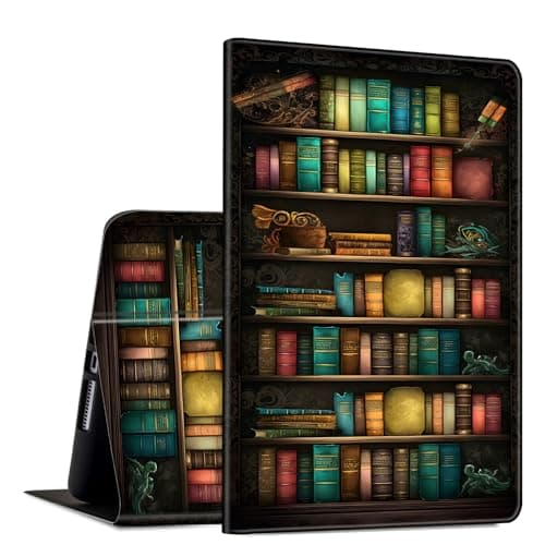 DHYYDSQZ Slim Case for iPad 9th /8th /7th Generation 10.2 inch (2021/2020/2019 Released) PU Leather Multi-Angle Viewing Smart Stand Shell Cover with Auto Wake/Sleep for ipad 10.2,Old Library Bookshelf