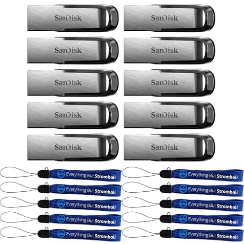 SanDisk 32GB Ultra Flair Flash Drive 10 Pack Up to 150 MB/s Read Speed (SDCZ73-032G-G46) Bundle with (10) Everything But Stromboli Lanyards