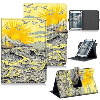 RWUTYTIUL Universal Tablet Case for T-Mobile Revvl Tab 2 10.1" 2025/Revvl Tab 5G 10.36" 2023, 360 Degree Rotating Kickstand Protective Stand PU Leather Shell Cover for 9"-10.5", Sunset Waves