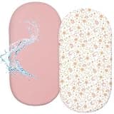 FIOBEE Baby Bassinet Sheets for Girls Boys 2 Pack Waterproof Bassinet Mattress Elastic Fitted Crib Sheets Universal Fit for Hourglass Oval and Rectangle Bassinet Sheet, Pink