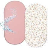 FIOBEE Baby Bassinet Sheets for Girls Boys 2 Pack Waterproof Bassinet Mattress Elastic Fitted Crib Sheets Universal Fit for Hourglass Oval and Rectangle Bassinet Sheet, Pink