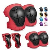 Knee Pads for Kids Knee Pads and Elbow Pads Toddler Protective Gear Set Kids Elbow Pads and Knee Pads for Girls Boys with Wrist Guards 3 in 1 for Skating Cycling Bike Rollerblading Scooter-Red M