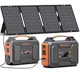 Portable Solar Generator with Panel, 300W Power Station with 60W Solar Panel Foldable,100W Portable Solar Power Bank with AC Outlet 110V Camping Battery Pack for Home Use RV Outdoor Power Outage