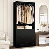 IRONCK Freestanding Closet System with 3 Wood Drawers, 31.5" Black