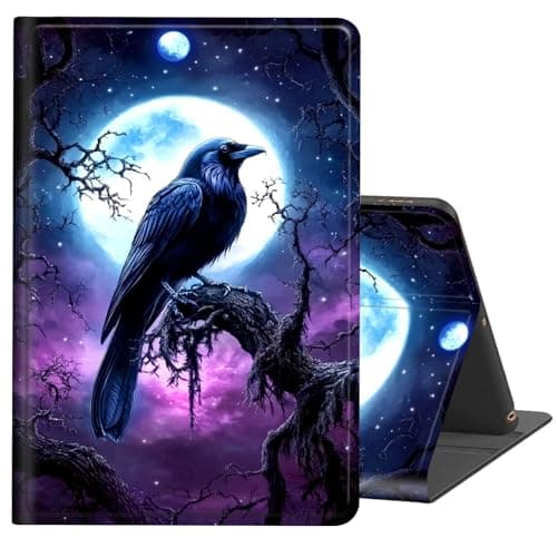 FKIUBWRY Case for 13 Inch Microsoft Surface Pro 11/10/9,Slim PU Leather Multi-Angle Stand Folio Cute Rugged Heavy Duty Protective Cover,Cute Crow Moon