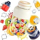 Portable Wireless Juicer Cup,Wireless Juicer Cup 38 Blade,Ice-Crushing Fresh Juice Blender with Dual Lids & Straw,USB-C Rechargeable Smoothie Maker for Gym, Office and Travel,White:44oz