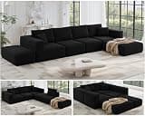 CUGOAO 150'' Oversized Modular Sectional Sofa, Modern Boneless Cloud Sectional Couches for Living Room, Extra Deep Seat Plush Comfy Couch with Flexible Layout, No Assembly Required, Corduroy Black