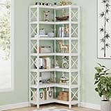 LOVEZOE 7 Tier Corner Bookshelf, 79 Inch Tall Industrial Bookcase for Living Room Bedroom, Metal Frame with X Bars, Black, 23.6” L x 23.6” D x 79” H