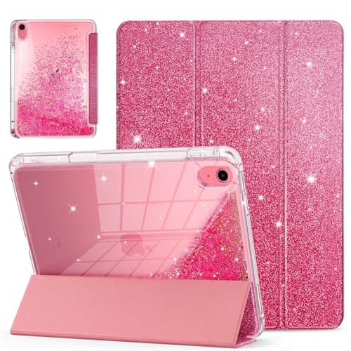 Aippdo Compatible iPad (A16) 11th Generation Case 11 Inch 2025, iPad 10th Generation Case 10.9 Inch 2022 with Pencil Holder,Glitter Cute Cover with Clear Sparkly Sequined Quicksand Back. (Rose Pink)