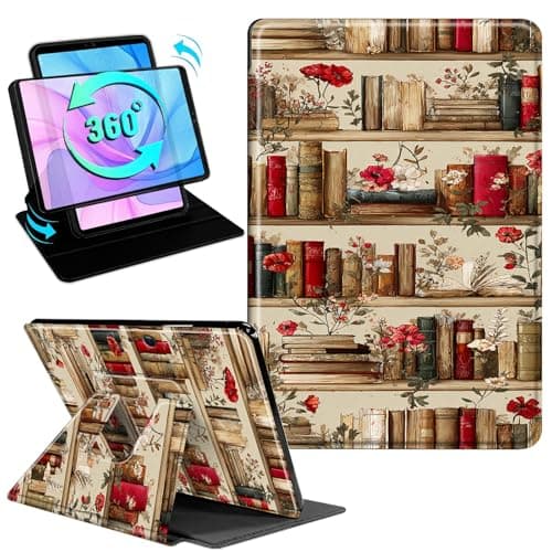 Gmeyutqy Case for Microsoft Surface Pro 11/10/9 13 Inch 2024/2022, 360 Degree Rotating Swivel Stand Flip Shockproof Leather Cover with Auto Sleep/Wake, Retro Bookshelf