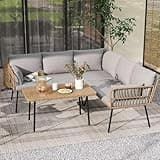 DWVO Patio Furniture Set, 4 Pieces Outdoor Patio Conversation Set, All-Weather PE Rattan Sectional L-Shaped Sofa with Soft Cushion and Side Table for Backyard, Porch, Boho Detachable Lounger (Gray)