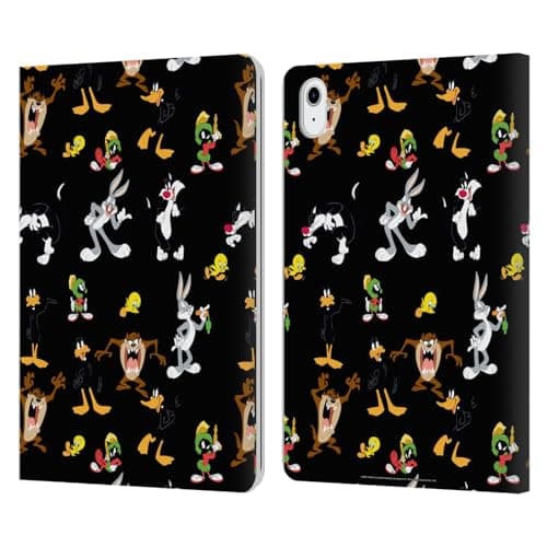 Head Case Designs Officially Licensed Looney Tunes Black Patterns Leather Wallet Case Compatible with Apple iPad Air 11 2020/2022/2024/2025