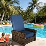 Geelife Outdoor Recliner Chair - Dark Blue - Indoor Comfort Outside - Pool, Patio, Porch, Backyard, Balcony, Lawn - Weather-Resistant