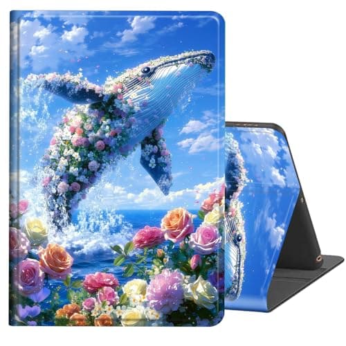 BREIDMKFM Case for Microsoft Surface Pro 11/10/9 13-Inch,Auto Wake/Sleep Multi-Angle Viewing PU Leather Slim Thin Shockproof Protective Folio Stand Smart Cover,Blue Whale Floral