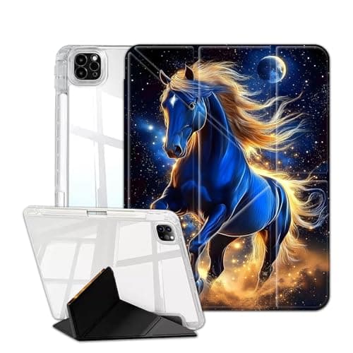 Case for iPad Air 11 Inch M3/M2 (2025/2024),iPad Air 5th/4th Gen (2022/2020),iPad Pro 11 2022/2021/2020/2018, Clear Back Cover Y Shape Stand Multi-Angle Stand ,Moonlight Horse