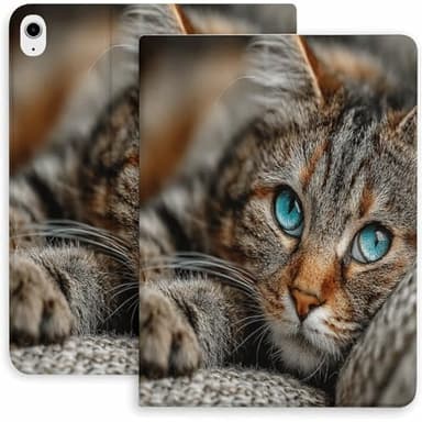Paukolra Blue-Eyed Cat Case for iPad 9th/10th/11th Gen,Mini 5/4/3/2/1(7.9in) Mini 6 (8.3in) Mini 7(8.3in),Air 4/5/6/7,Pro 11in(2020/2021/2022/2024) Auto Wake/Sleep