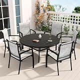 Star20XX Patio Dining Set, Patio Set, Metal Outdoor Dining Set, Piece Round Table and 6 Stackable Textilene Chairs with Umbrella Hole, for Deck Poolside
