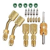 R410a Adapter for Mini Split System, Charging Vacuum Port Adapter, 5/16 Female 1/4 Male Flare, Valve Core Remover, r134a Hose Gaskets, 5V1 Valve Cores, for HVAC and Refrigeration Service