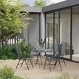 NKOPPFG 5 Piece Patio Dining Set Steel Anthracite with Mesh Design, Foldable Outdoor Table and 6-Position Adjustable Backrest Chairs, Sturdy and Weather-Proof for Garden
