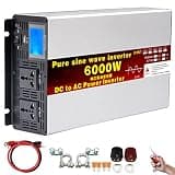 5000W Pure Sine Wave Inverter 12V/24V to 110V/220V Car Converter with LCD Display, 2 AC Outlets, 1 Remote Control Port - Ideal for Trucks, Camping, Emergencies