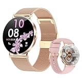 Smart Watches for Women, Rose Gold Metal Band + Extra Silicone Band, Ultra-Thin 41mm Round Face, Bluetooth Calling Answer/Make Calls, 1.32" AMOLED, Step & Sleep Tracking, iPhone Android Compatible